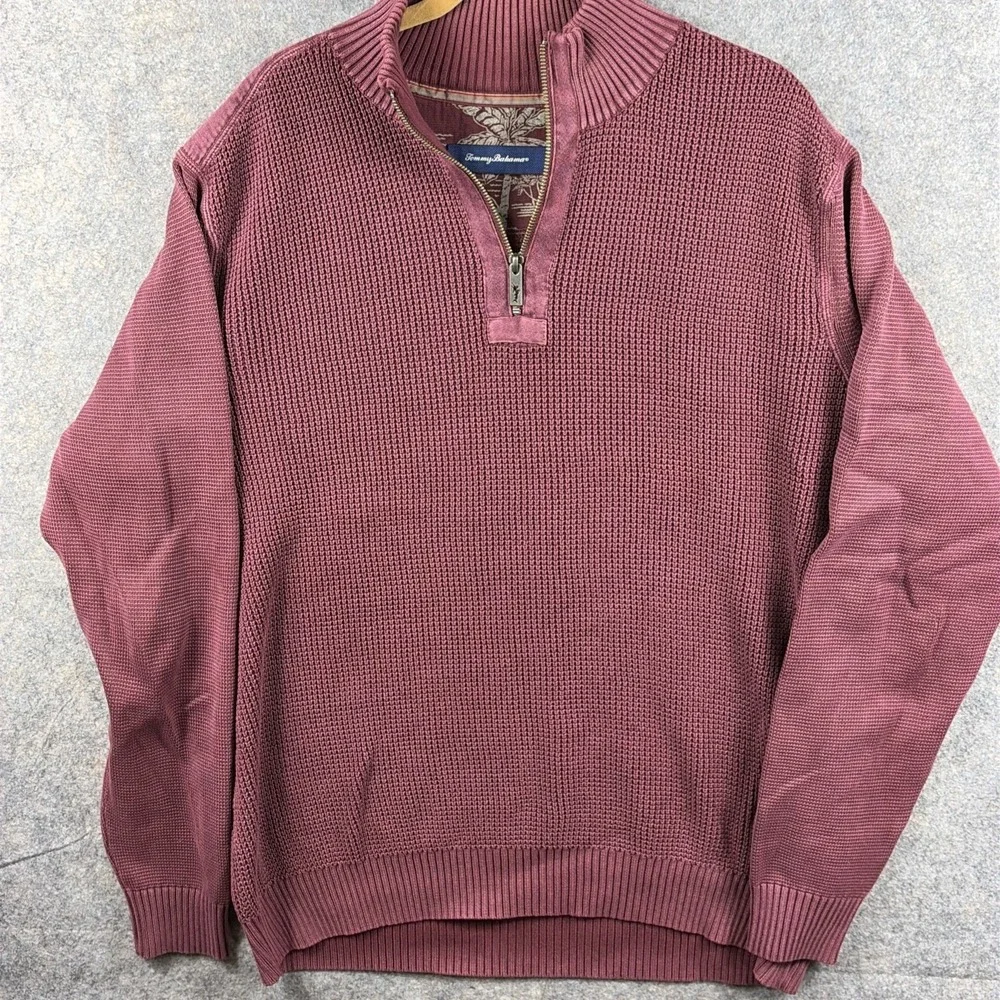 Tommy Bahama Men's Island Tide Half Zip Sweater, Maroon,  Size XL